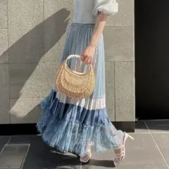 美品 エイミーイストワール コントラストカラー プリーツ スカート レース切替