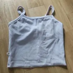 リブ編みホワイトキャミソール　リンダワークス