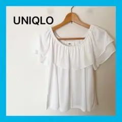 ☆UNIQLOユニクロレディースホワイト フリル 半袖トップスカットソーサイズM