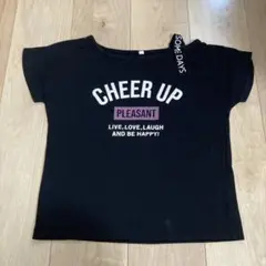 Tシャツ 肩空き ロゴ　黒　140