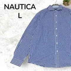 【人気】NAUTICA ノーティカ 長袖シャツ ギンガムチェック ブルー L