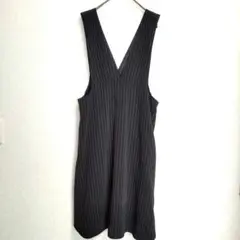 【HUDSON】サロペットスカート(Ｌ)ジャンパースカート ひざ丈 ストライプ