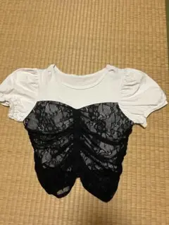 レースデザイン 半袖Tシャツ ホワイト/ブラック