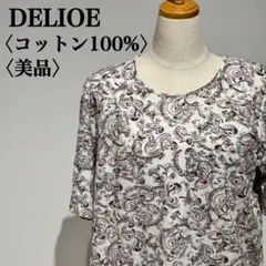 【美品】東京スタイル　DELIOE 　花柄カットソー　ホワイト　ペイズリー柄