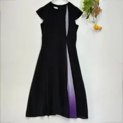 【SPG fashion】ノースリーブワンピ　フレンチ袖　韓国製　黒×紫　M