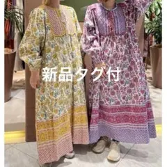 新品未使用タグ付き♡フリーダ　インド胸キルト木版ワンピース　イエロー