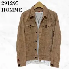 291295=HOMME ワークシャツ　ベージュ系迷彩柄シャツ　日本製長袖シャツ