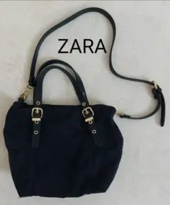 ZARA ザラナイロン素材 ショルダーバッグ ネイビーブルー 2WAY