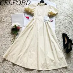 【未使用タグ付き】CELFORD パフスリーブチョーカーワンピース ホワイト36