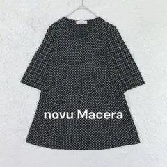 novuMacera◇ドット柄Aラインカットソー ブラック 黒 Vネック 5分袖