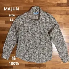 美品　かりゆしウェア　メンズ　MAJUN 長袖シャツ　総柄　花柄　綿　LL