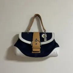 COACH コーチ ネイビー 白ハンドバッグ お花チャーム