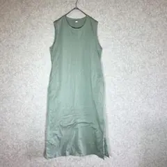 UNIQLO（M）マーセライズコットンスリットワンピース☘️グリーン系