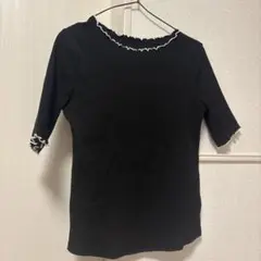 リブ編み ブラック Tシャツ Mサイズ