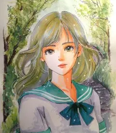 手描きイラストA4　コピック・水彩画『帰り道』