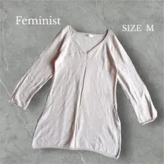 Feminist Vネックニット チュニック丈 ゆったり カジュアル コットン