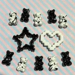 ビーズ　デコパーツ　クマ　白黒　ベアグミ　5個ずつ10個