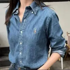美品 ラルフローレン SP デニムシャツ ボタンダウン CUSTOM FIT