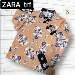 【美品】ZARA trf オーキッド柄チャイナシャツ S長袖シャツチャイナカラー