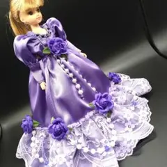リカちゃんハンドメイドパフドレス(紫×薄紫一段・紫薔薇・C eye・ガラスP)