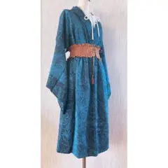 展示品　◇着物リメイク◇  セットアップ　紺色　ベルト付き　1点もの