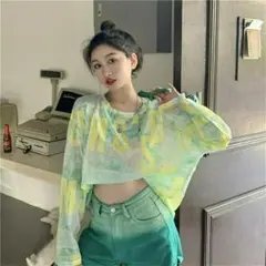 【限定セール】女性　長袖シャツ　透け感　イエロー　レジャー風　ゆったり型