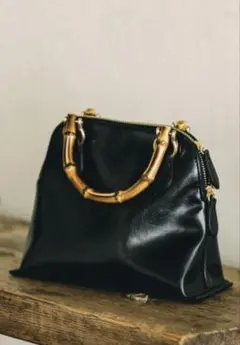 Andemiu 黒 ハンドバッグ バンブーハンドル
