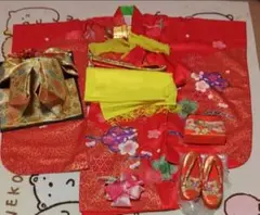 七五三7歳着物フルセット赤金地梅柄着物金黄色桜柄帯 着物セット