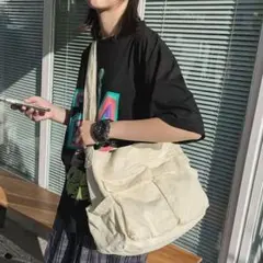 キャンバスバッグ 男女兼用ショルダーバッグ 仕事用 お出かけ用 ニュースペーパー