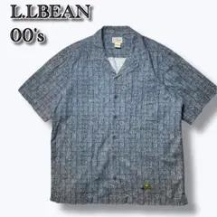 00's'L.LBEAN総柄開襟シャツ　一点物　ペンキ飛び　アロハ　幾何学模様