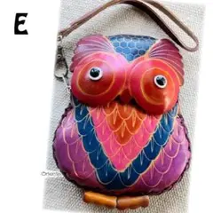 ふくろう梟・ハンドメイド・本革レザー・ポーチ/ポシェット/コインケースD☆
