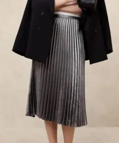 未使用 バナナリパブリック ラメ プリーツ ミディスカート 12 L XL