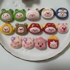 ルピー ポロロ デコパーツ 14個セット フェイスパーツ ペンギン クマ カエル