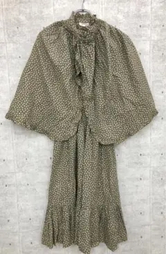 laura ashley 古着 クローバー柄 立ち襟 フリルブラウスワンピース