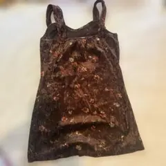 ダークブラウン 花柄 ベルベット タンクトップ