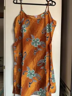 オレンジ 花柄 スリップドレス