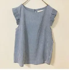 SALE✨大人可愛い 袖フリル ストライプ ノースリーブ トップス Sサイズ
