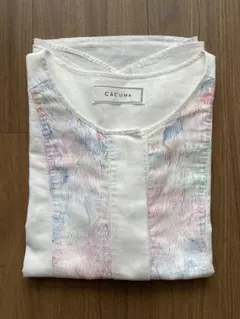 CACUMA ほぼ日　ホワイト七分袖シャツ ボールペン柄　Sサイズ