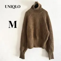 【UNIQLO U】 ニット タートルネック 長袖 ブラウン M クロップド丈