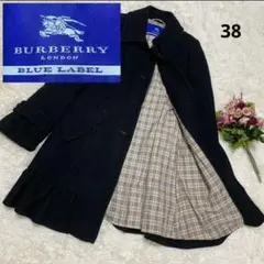BURBERRY ロングコート ブラック ウール アンゴラ混 ノバチェック 38