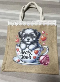 犬柄ジュートバッグ、トートバッグ、