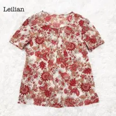 Leilian 透け感 花柄 半袖 ブラウス シャツ
