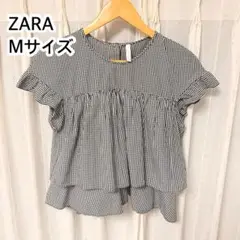 ZARA フリルギンガムチェック 半袖シャツ Mサイズ