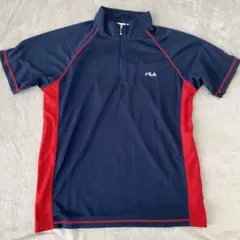 FILA ハーフジップメッシュシャツ M ネイビー/レッド