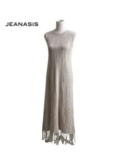 ★ JEANASIS ジーナシス　透け編み　裾フリンジ　ニット　ロングワンピース