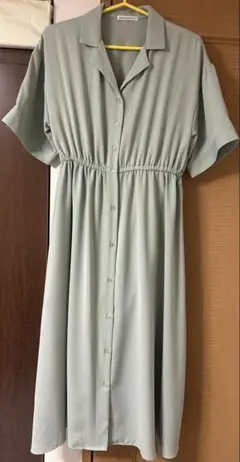 NICE CLAUP 開襟シャツワンピース グリーン