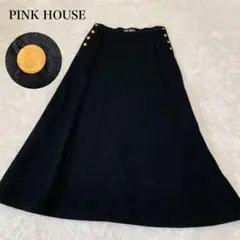 ピンクハウス ロングスカート 黒 金ボタン ロゴ