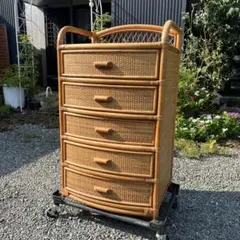 昭和レトロ エスニック アジアン 籐家具 ラタン ラック チェスト 引き出し