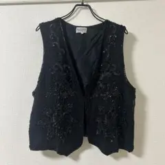 vintage ビーズ刺繍が可愛い ブラックベスト