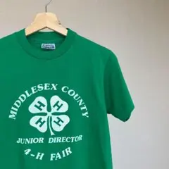 80s USA製 緑 プリントTシャツ クローバー Mサイズ vintage